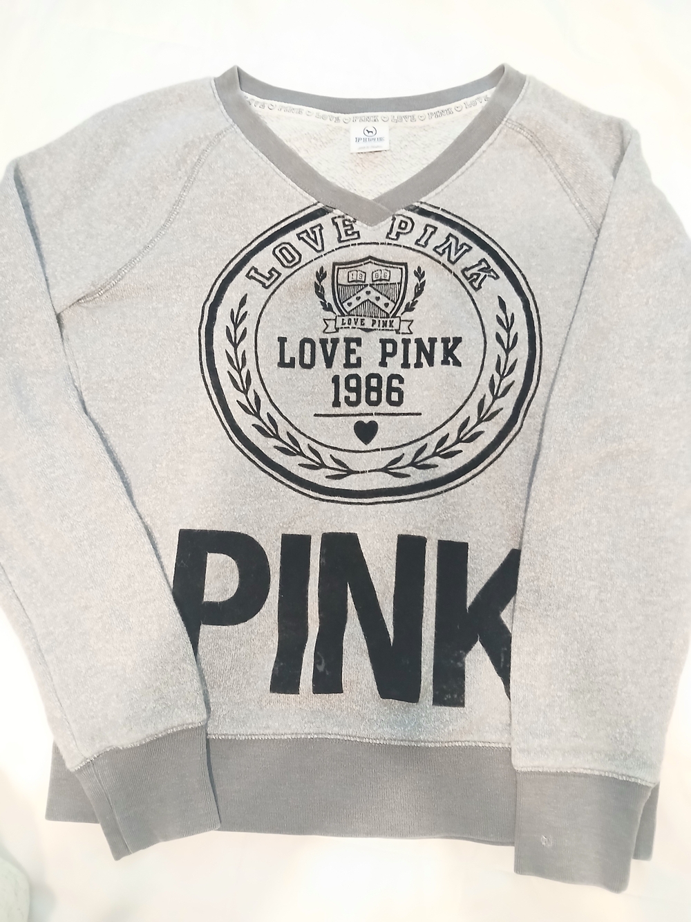 Victoria's Secret PINK Grey and Cream Textured Pullover